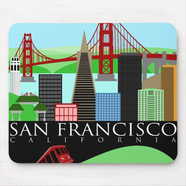 San Francisco Skyline Illustration Mouse Pad (Front)