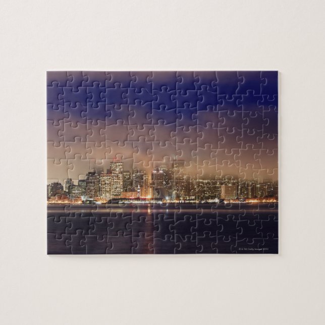 San Francisco skyline in fog at night. Jigsaw Puzzle (Horizontal)