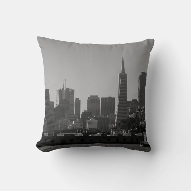 San Francisco Skyline Monochrome - Cityscape Photo Throw Pillow (Front)