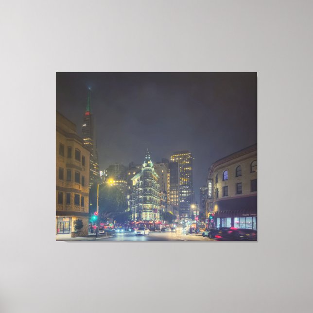 San Francisco Street at Night Scene Canvas Print (Front)