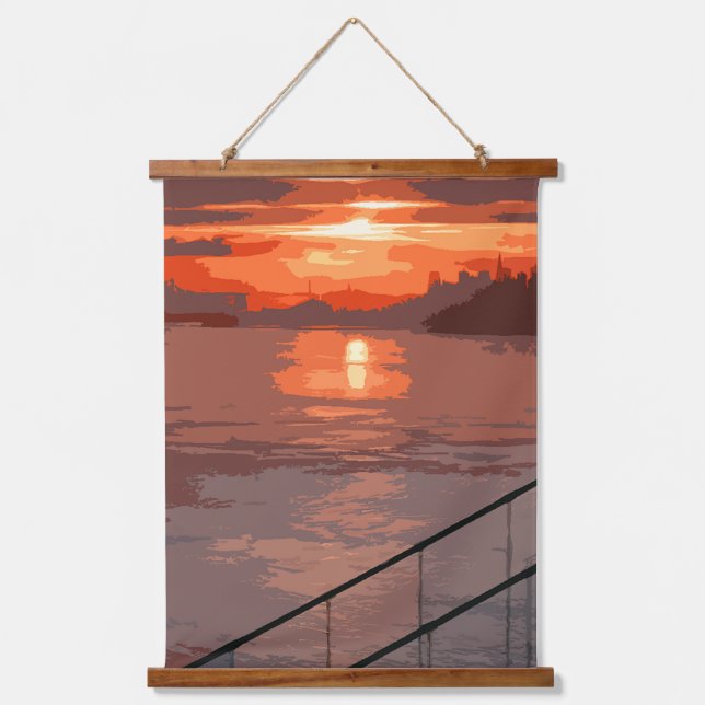 San Francisco Sunrise Retro Hanging Tapestry (Front)
