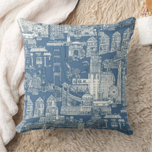 San Francisco toile cobalt denim Throw Pillow