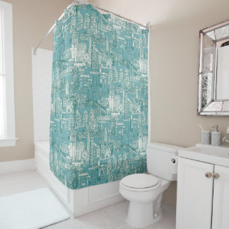 San Francisco toile viridian turquoise blue