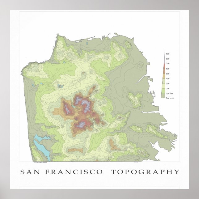 San Francisco Topo Map - White 24x24 Poster (Front)