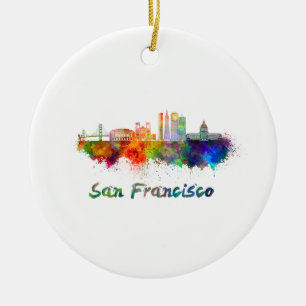 San Francisco V2 skyline in watercolor copia Ceramic Ornament