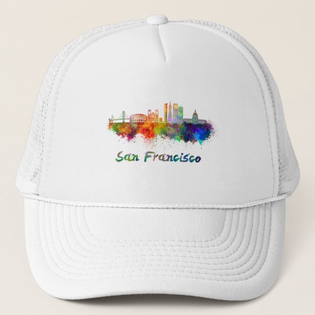 San Francisco V2 skyline in watercolor copia Trucker Hat (Front)