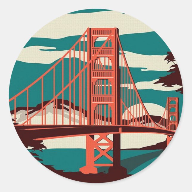 San Francisco Vintage Style Classic Round Sticker (Front)
