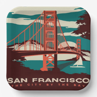 San Francisco Vintage Style Golden Gate Bridge  Paper Plate