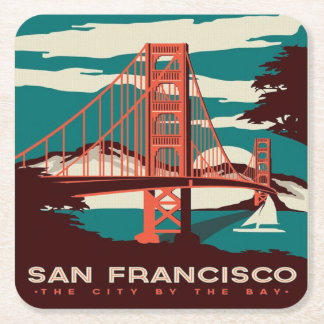 San Francisco Vintage Style Golden Gate Bridge Square Paper Coaster