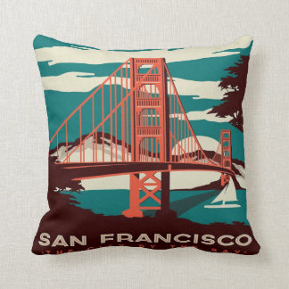 San Francisco Vintage Style Golden Gate Bridge  Throw Pillow