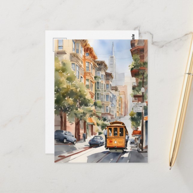 San Francisco watercolor art Postcard (Front/Back In Situ)