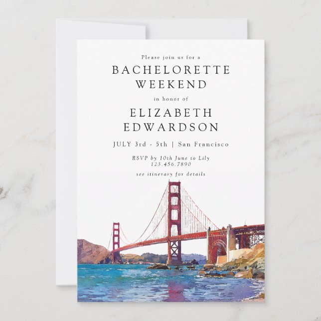 San Francisco  Watercolor Bachelorette Weekend Invitation (Front)