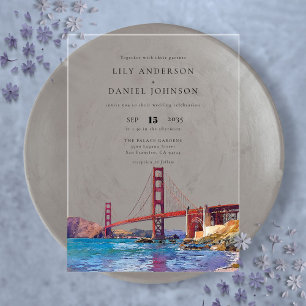 San Francisco Watercolor Destination Wedding Acrylic Invitations