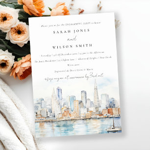 San Francisco Watercolor Landscape Engagement Invitation