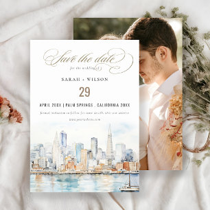 San Francisco Watercolor Landscape Photo Wedding Save The Date