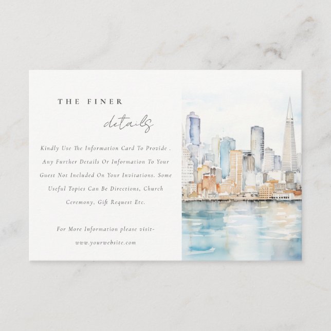 San Francisco Watercolor Landscape Wedding Details Enclosure Card (Front)