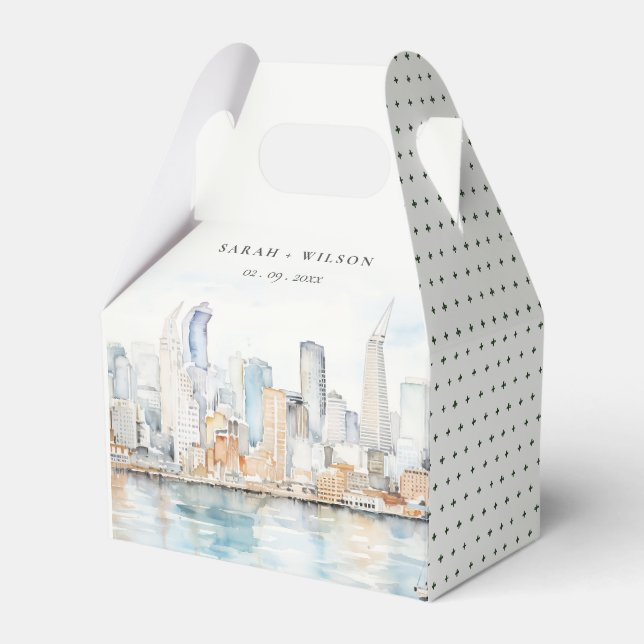 San Francisco Watercolor Landscape Wedding Favor Box (Front Side)