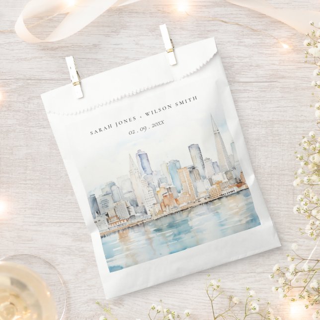 San Francisco Watercolor Landscape Wedding Favour Bag (Clipped)