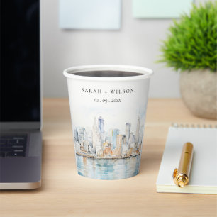 San Francisco Watercolor Landscape Wedding Paper Cups