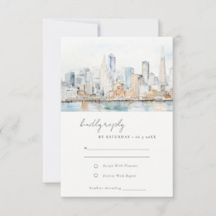 San Francisco Watercolor Landscape Wedding RSVP Card