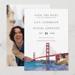San Francisco Watercolor Photo Wedding Save The Date
