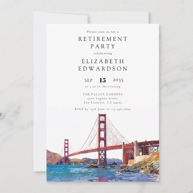 San Francisco Watercolor Retirement Party Invitation (Front)