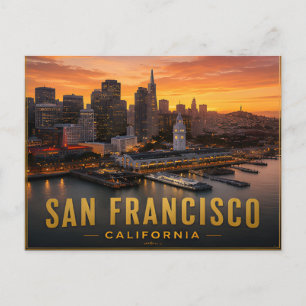 San Francisco Waterfront Sunset California Travel  Postcard