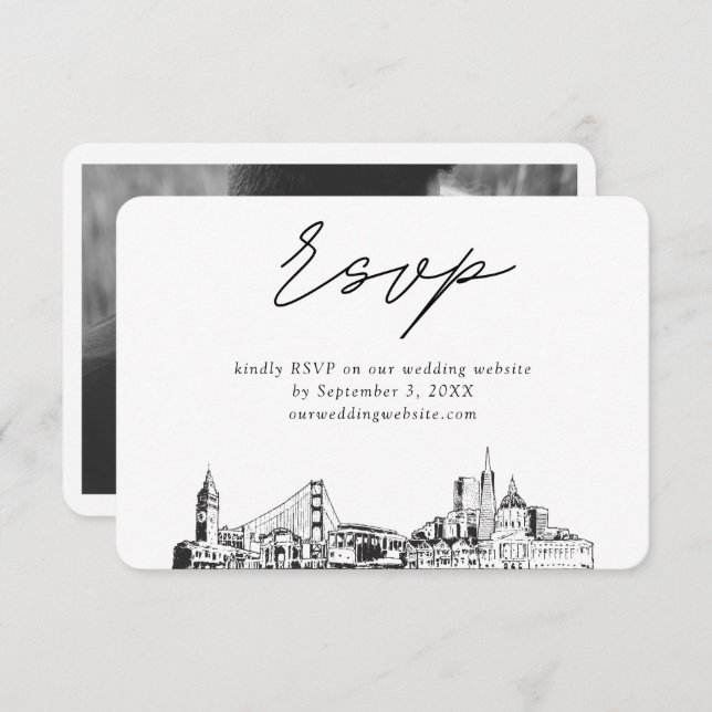 San Francisco Wedding Minimalist Sketch RSVP Enclosure Card (Front/Back)