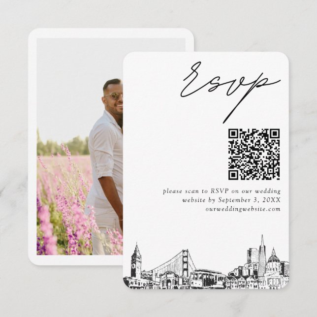 San Francisco Wedding Modern RSVP QR Code Enclosure Card (Front/Back)
