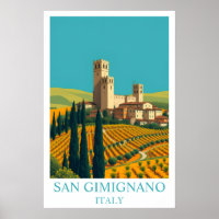 San Gimignano Italy Vintage Travel Art