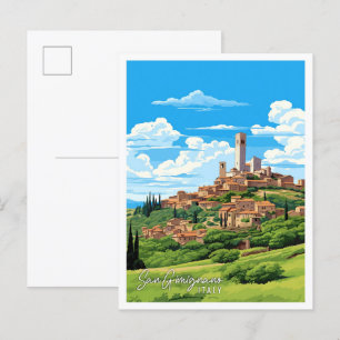 San Gimignano Italy vintage travel illustration Postcard