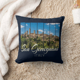 San Gimignano Tuscany Italy Vinatge Panoramic View Throw Pillow