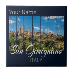 San Gimignano Tuscany Italy Vinatge Panoramic View Tile