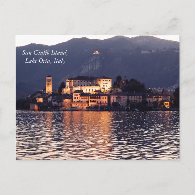San Giulio Island, Lake Orta, Italy, at twilight Postcard (Front)