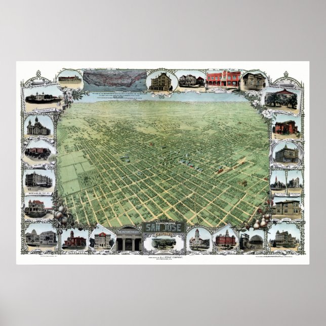 San Jose, CA Panoramic Map - 1901 Poster (Front)