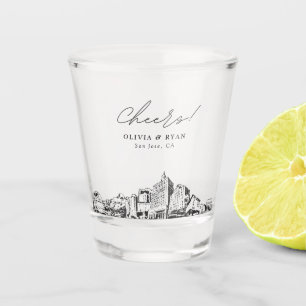 San Jose CA Wedding Favour Personalized Cheers Shot Glass