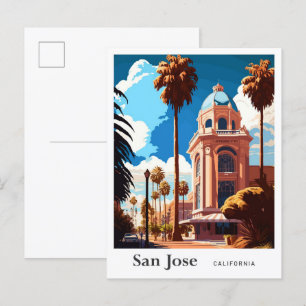 San Jose California Travel Vintage Illustration Postcard