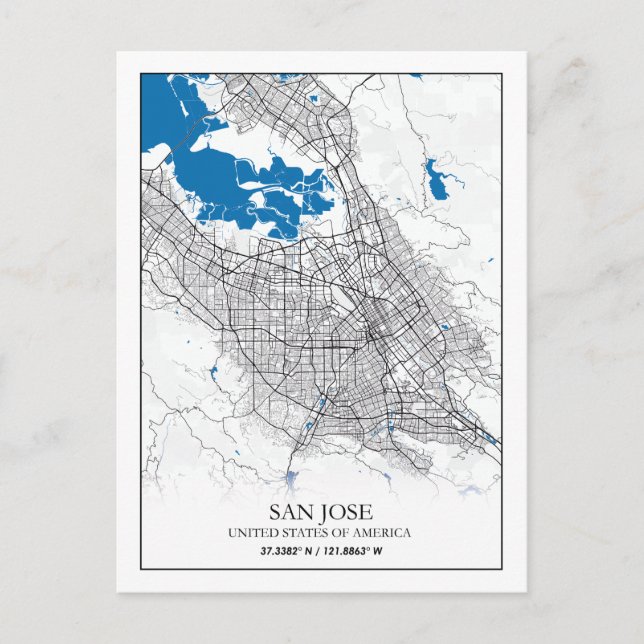 San Jose California USA Travel City Map Postcard (Front)