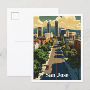 San Jose California Vintage Travel Illustration Postcard