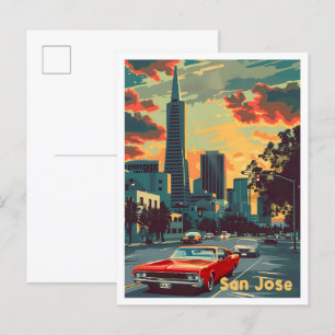 San Jose California Vintage Travel Illustration Postcard
