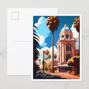 San Jose California vintage travel illustration Postcard