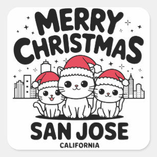 San Jose City California Merry Christmas Cats USA Square Sticker