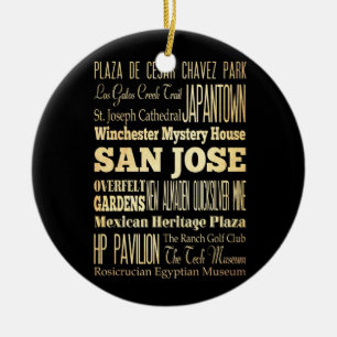 San Jose City of California State Typography Art Ceramic Ornament