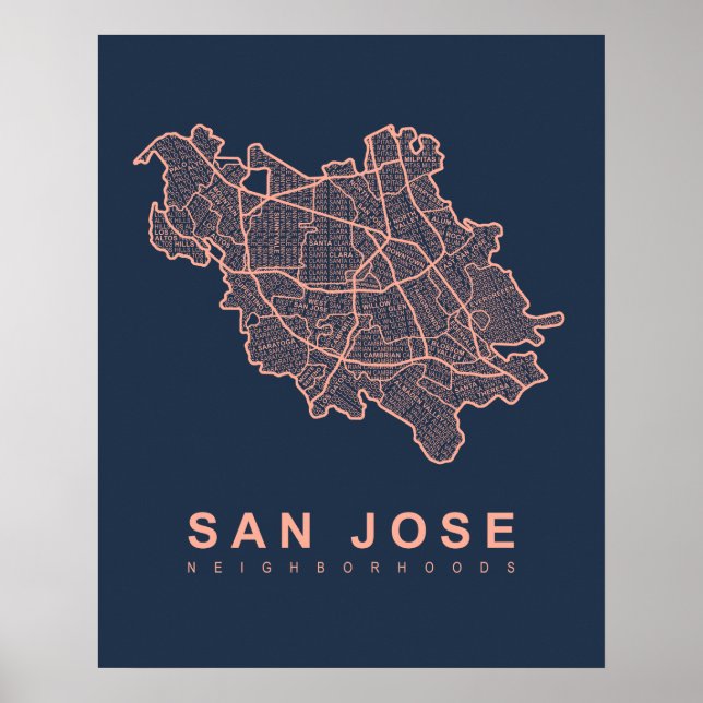 San Jose Neighbourhoods Map Poster (Front)