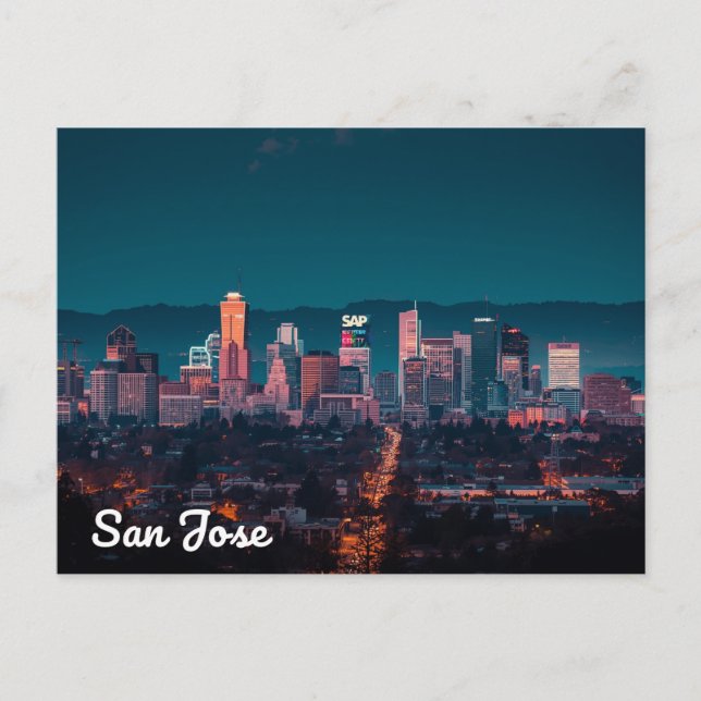 San Jose Skyline Night View Postcard (Front)
