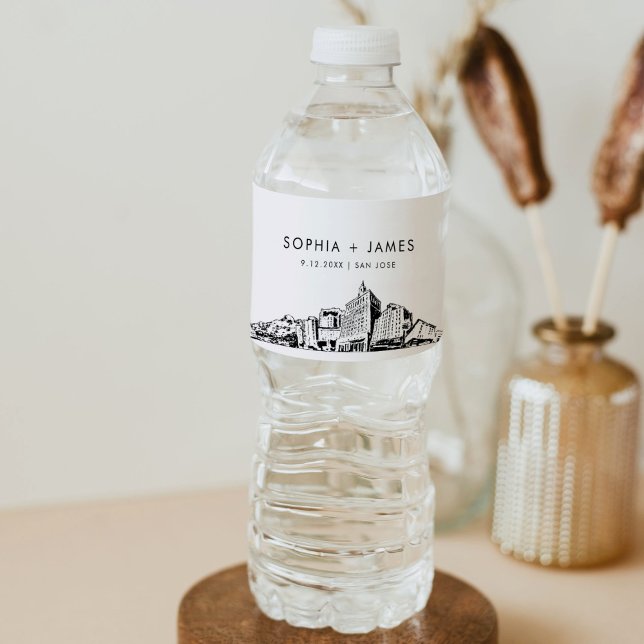 San Jose Skyline Wedding Water Bottle Label (Creator Uploaded)