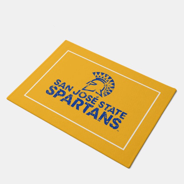 San Jose State Spartans Logo Wordmark Distressed Doormat (Angled)