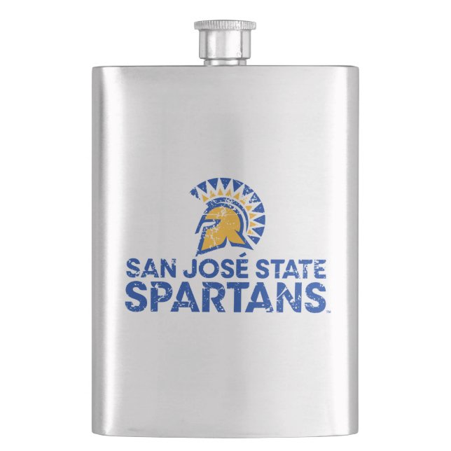 San Jose State Spartans Logo Wordmark Distressed Hip Flask (Front)