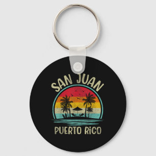 San Juan Beach Puerto Rico Palm Tree Family Summer Keychain