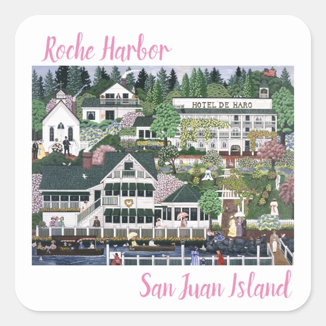 San Juan Island ~ Roche Harbour Square Sticker (Front)